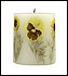 29412 This lovely, vanilla-scented candle has real dried pansy blossoms and leaves molded into the outside, giving both a calming light and a cheery look. 