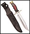 30023 A multi-colored handle lends eye-appeal to this sturdy hunting knife with its brass bolster and stainless steel blade. Black leather sheath included. 