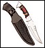 30040 A gracefully curved, stainless-steel blade and multi-color wood handle join together to form a unique collector's knife. With leather sheath. 
