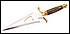 30052   Brass-bolster knife with triangular blade and heart cut-out. With black leather sheath. 