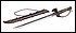 31237 This unique sword with its protective haft design features a brass handle and gold tassel and a wood case with brass decoration.