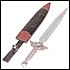31480 Housed in a fine leather sheath, this unique dagger boasts an eagle-theme hilt and handle fashioned in zinc. 